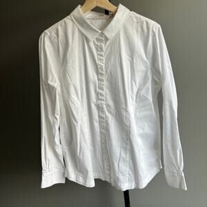 Soft Surroundings White Cotton Button Up Long Sleeve Shirt Top Size 14